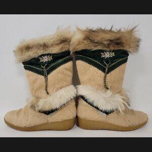 Vintage TECNICA Goat Fur Boots Apres Ski Italy Made Snow Tan Beige EU 42 US 11